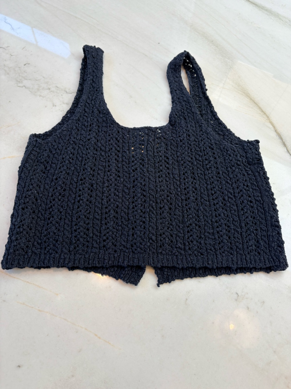 Free People Handcrafted Crocheted Crop Top with Wooden Buttons - Dark Blue - Picture 3 of 4